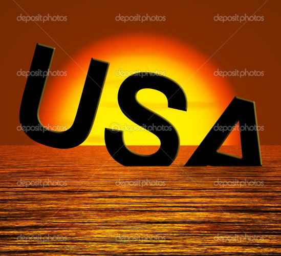 Usa Word Sinking As Symbol for Americas Problems